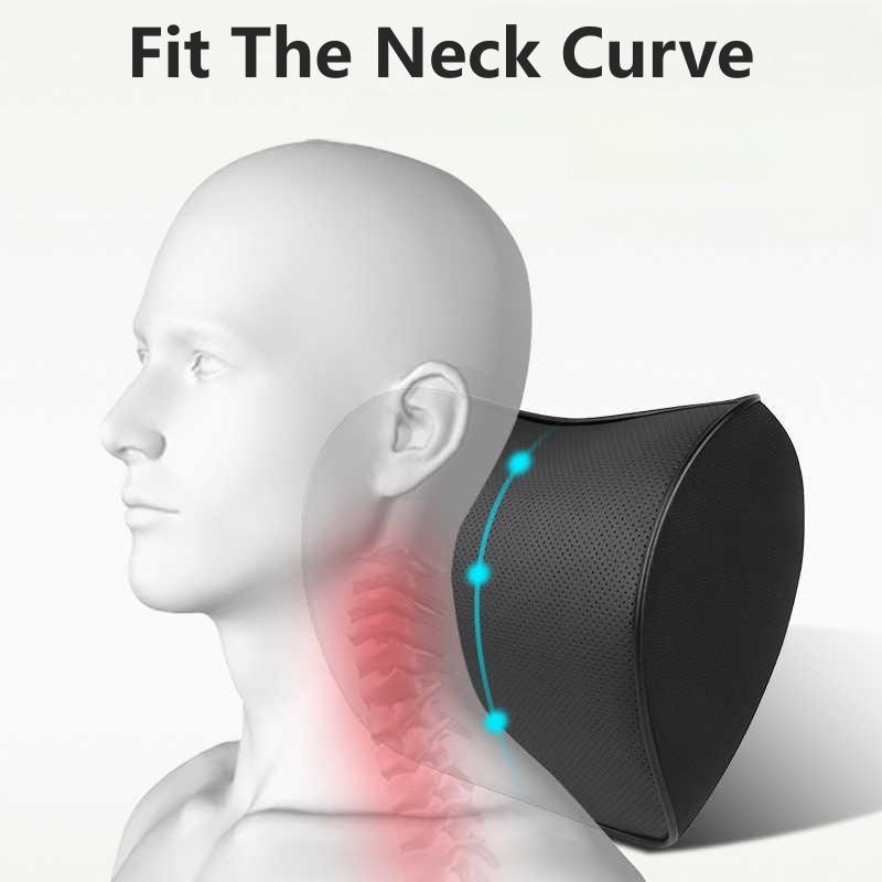 Memory Foam Car Seat Pillow Slow Rebound Car Neck Pillow Protective Lumbar Back Support Breathable Leather Car Headrest Cushion