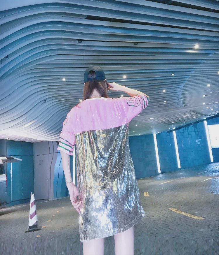 Women's Loose Sequined T-Shirt: Net Celebrity Stage Performance Top for Summer