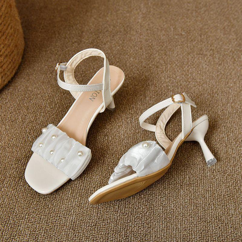 Versatile skirt fashion high heels female French fairy style 2025 summer new medium heel fine heel mesh sandals