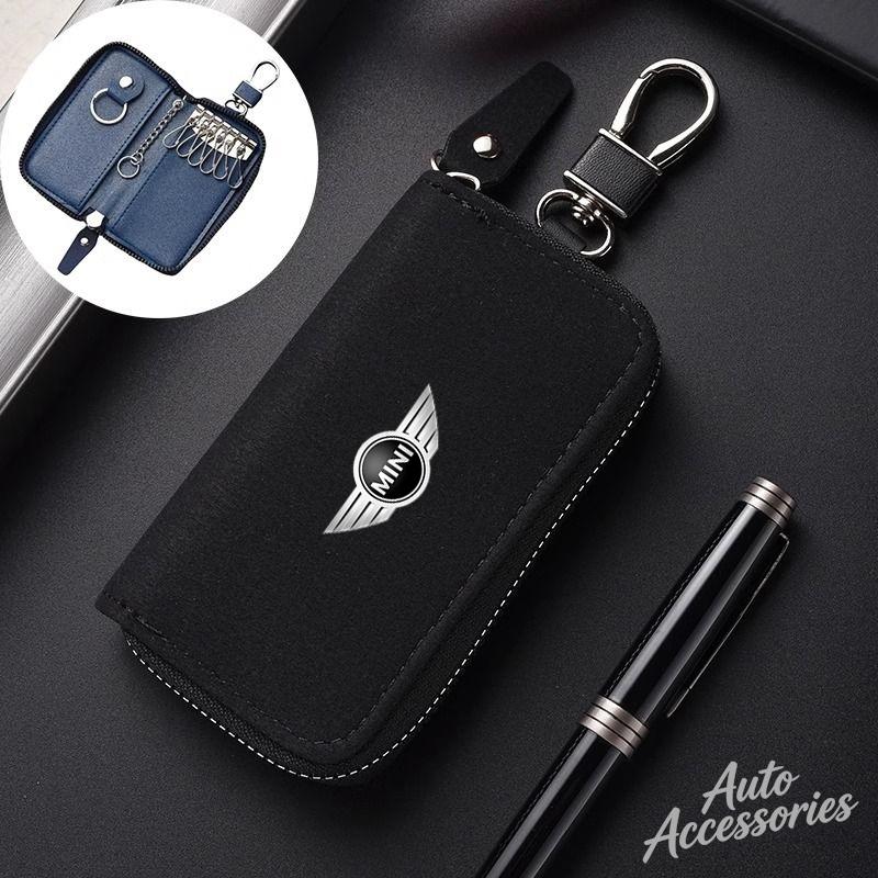 Leather Car Key Case Multifunction Unisex Zipper Wallet Accessory For Bmw Mini Cooper Clubman Countryman R57 R58 R59 R60 sticker FF42