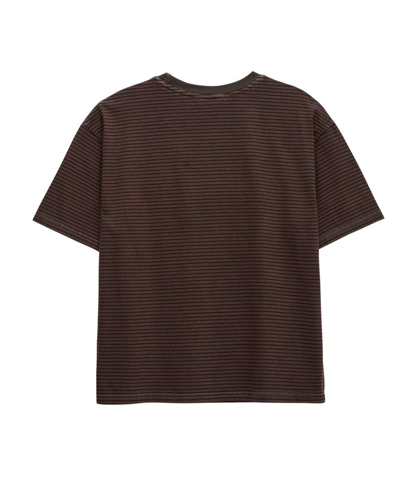Denawo Pigment Stripe Crop Short Sleeve Tee (Burgundy)