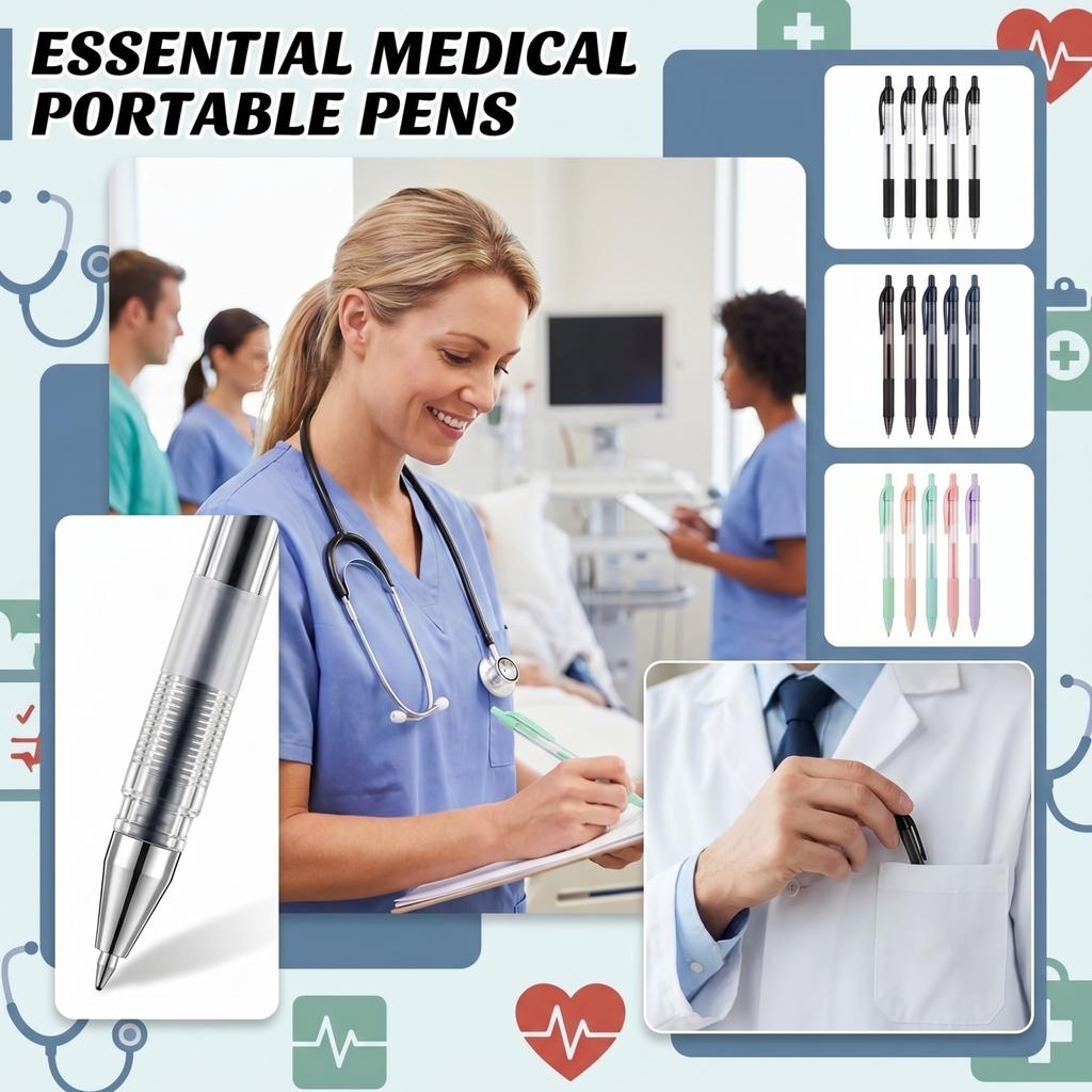 5PCS Retractable Medical Pen with 5ml Capacity Portable Neutral Ink Ballpoint Pen Suitable for Healthcare Professionals and Everyday Use