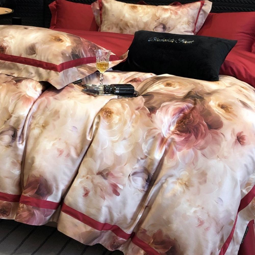 1000TC Egyptian Cotton Luxury Flowers Digital Printing Bedding Set 1 Duvet Cover Set, 1 Flat/Fitted Bed Sheet, 2 Pillowcases