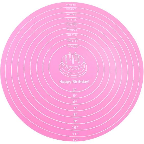 Hitefu 12 Inch Round Silicone Cake Mat, Silicone Baking Mat with Measurement for Cake Turntable & Rolling Dough (Green)