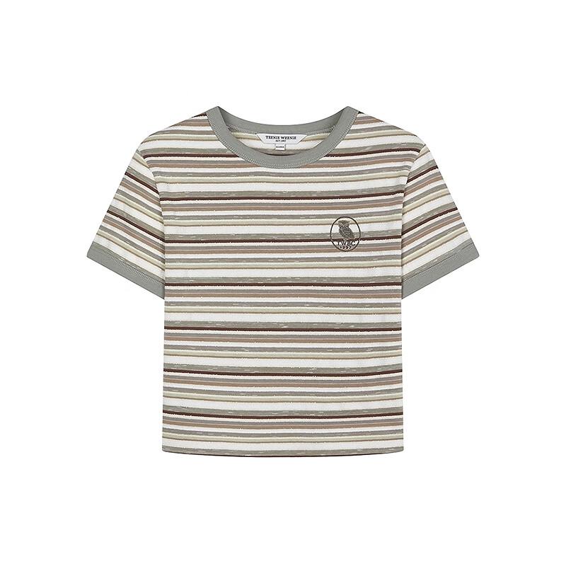 Teenie Weenie Women's 2025 Autumn Striped Embroidered Short T-Shirt