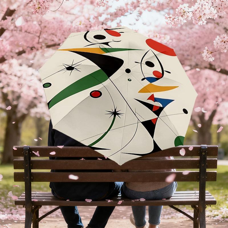 1PC Abstract ArtAutomatic Open/Close Umbrella with Windproof, 8-Rib Sturdy Canopy, Durable Ribs, Fashionable Design, Outdoor Accessory, Fun Prin, Holi