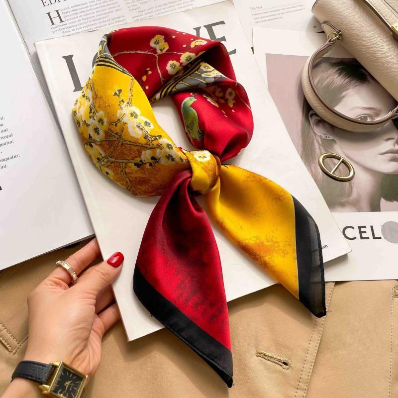 Elegant Silk-Like Square Scarf Women Korean Style Print Neck Lightweight 70x70cm Nylon Fashion Accessory