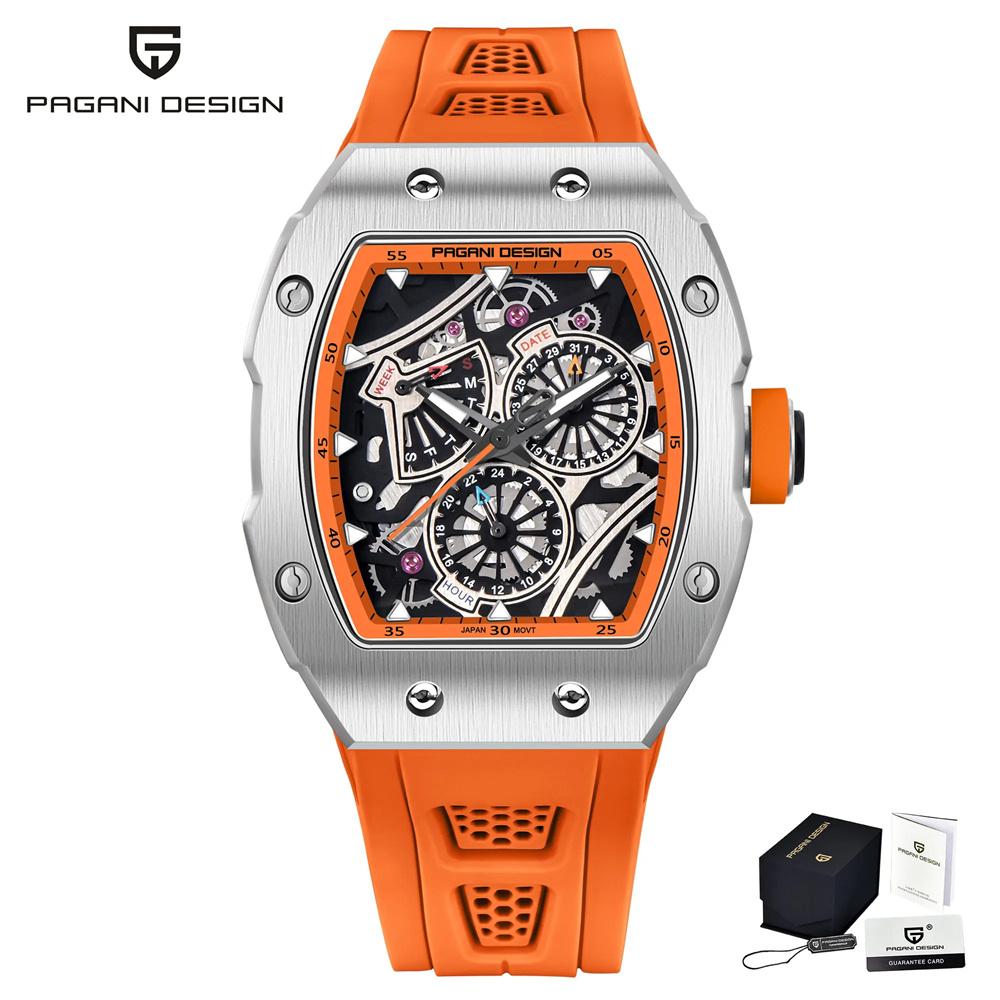 PAGANI DESIGN YS012 Men’s Quartz Skeleton Watch Japan TMI VH88 Movt Silicone Strap Sapphire Glass Waterproof Wristwatch For Man