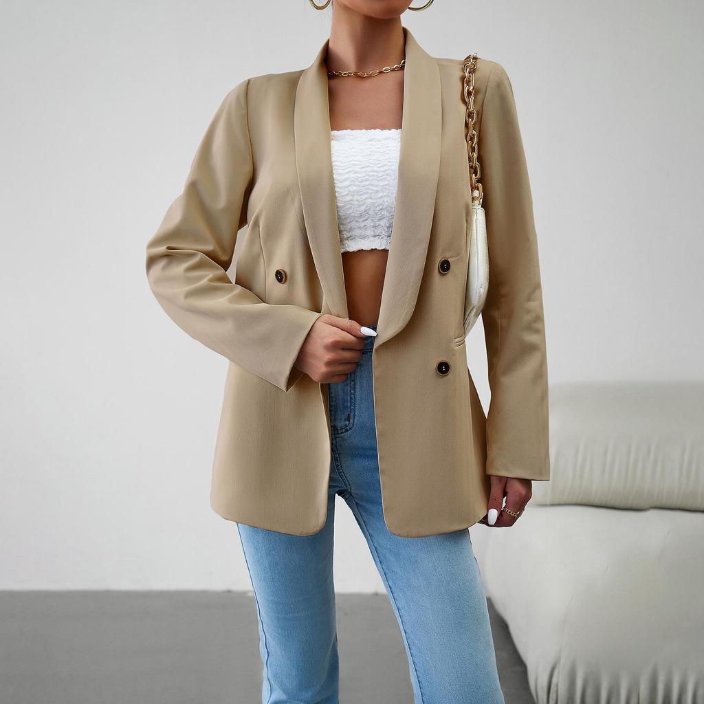 Women's Autumn Winter Solid Color Long Sleeve Casual Button Temperament Commuter Blazer Suit