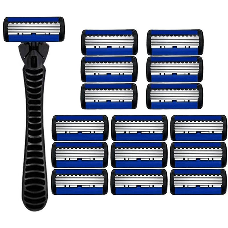 6-Layers Safety Razor Set High Quality Men Razor Sharp Stainless Steel Shaving Changeable Shaver Head Blade
