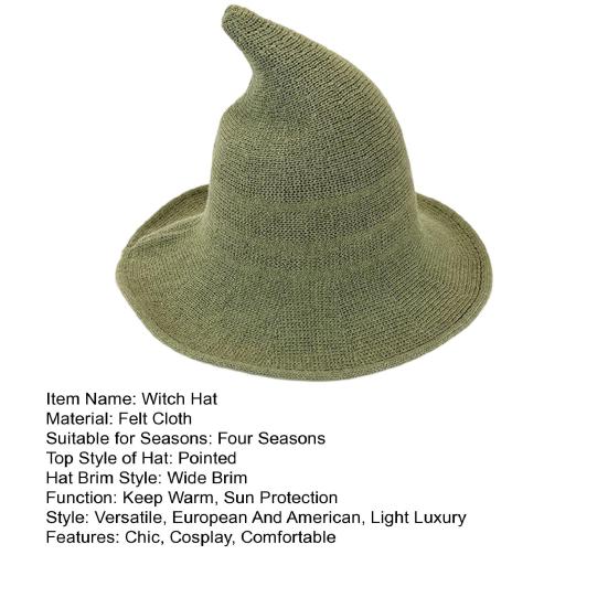 Halloween Witch Hat for Women Felt Wide Brim Foldable Pointed