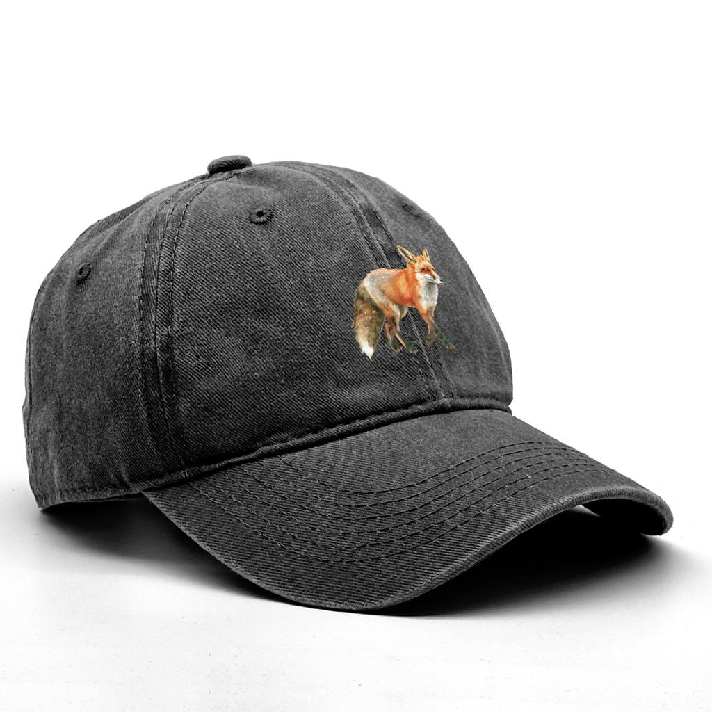 1 pcs Fox Print Snapback Hat Washed Cotton Caps For Woman Retro Vintage-Inspired Adjustable Caps Ideal Choice For Casual Cap