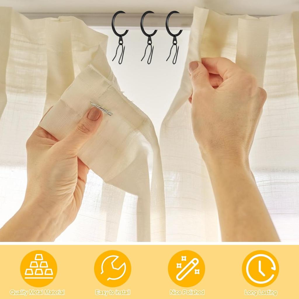 24 Pcs Metal Curtain Rings with 24 Pcs Pin Hooks,1.26in(32mm) Diameter Shower Curtain Rings for Home Window Shower