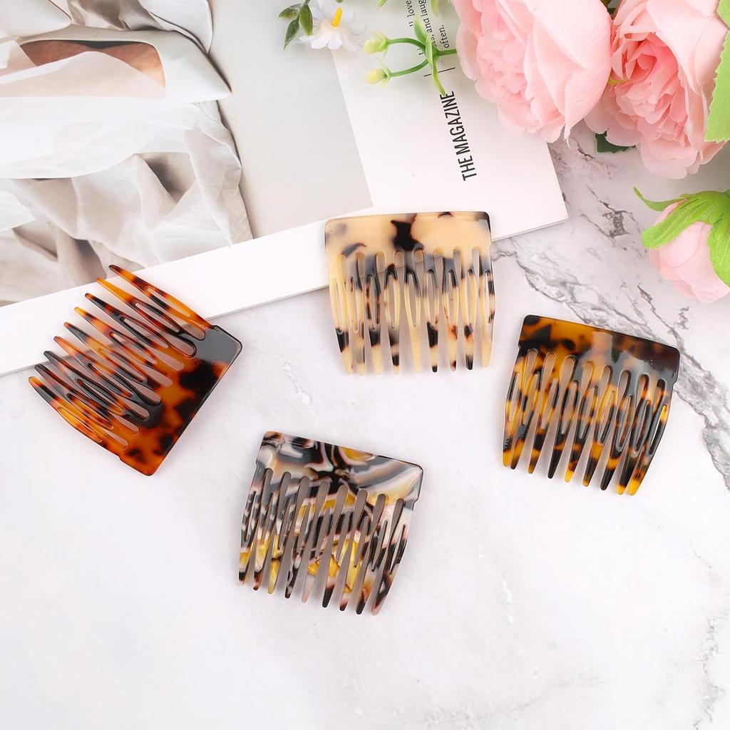 4 Pcs French Hair Comb Clips, Vintage Small French Side Hair Comb, Decorative 9 Teeth Side Hair Combs for Bun, Girls' Women Accessories