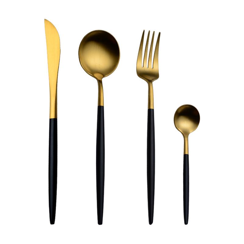 304 Stainless Steel Portuguese Knife and Fork Spoon Titanium-plated Gold Thick Western Tableware Paint Handle Wedding Gift