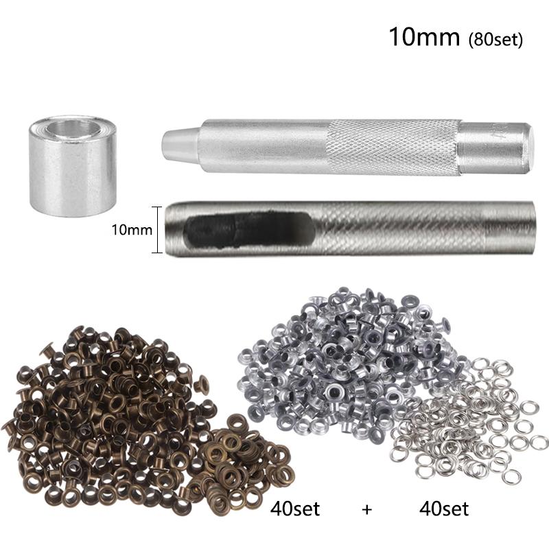 Grommet Tool 80Sets Grommets Eyelets 4mm 5mm 6mm 8mm 10mm 12mm Inside Diameter Tool for Leathercraft DIY Clothing Shoes Curtains