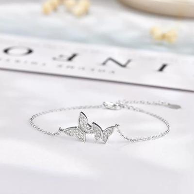 S925 Sterling Silver Double Butterfly Women's Valentine's Day Bracelet - Elegant Mori Style