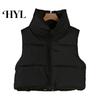 Cotton Waistcoat Winter Women Vest Coat Stand Collar Neck Protection Thickened Padded Zipper Closure Cold Weather Cardigan Sleeveless Solid