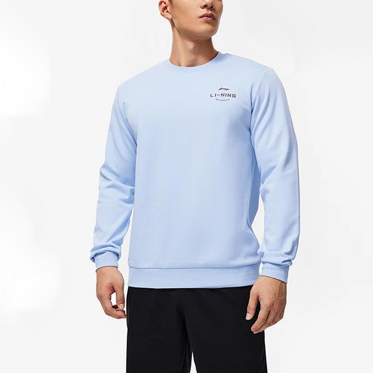 Li Ning Plain Round Neck Pullover Long Sleeve T-Shirt Men Tops Sky-Blue AWDT515-4