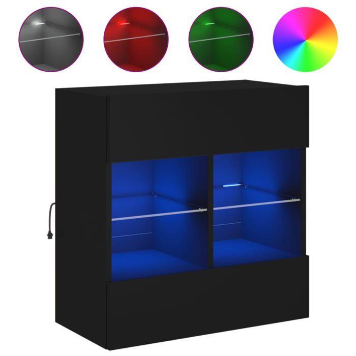 VidaXL Meuble TV avec Lumières LED, Armoire de Télévision Murale avec Étagères, Meuble Télé Suspendu Salon, Moderne, Noir 837093