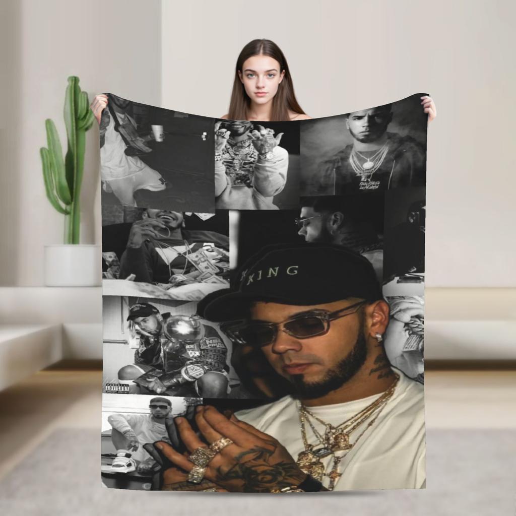 Anuel AA Rapper Blanket Super Warm Graphic Plush Throw Blanket For Couch Bed Airplane Travel Flannel Bedspread Bed Cover