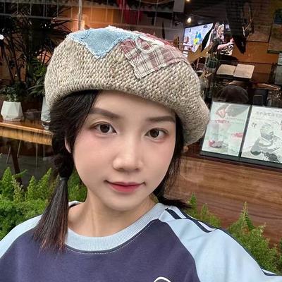 Autumn and Winter Retro New Woolen Beret Literary and Casual All-match Painter Hat Patch Color Advance Hat
