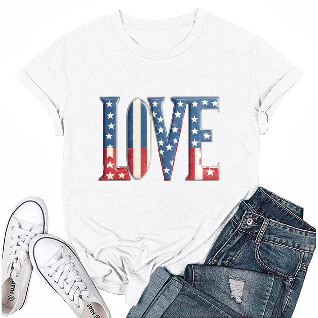 Women's Fashion Casual Printed Round Neck Short Sleeved T-Shirt Top T-Shirt Top Top