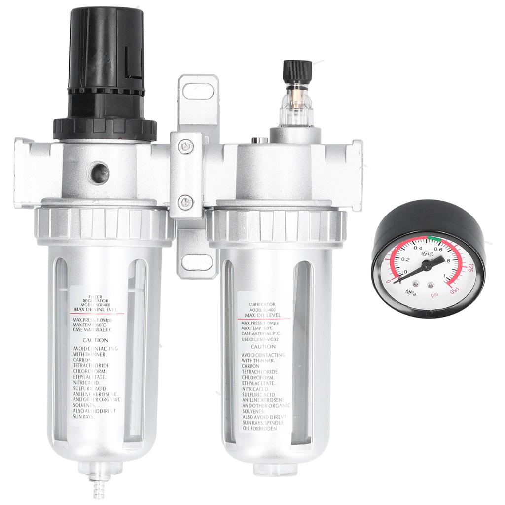 Air Filter Pressure Regulator Aluminum Alloy Water Oil Trap Separator Gauge Kit for Mechanical Engineering
