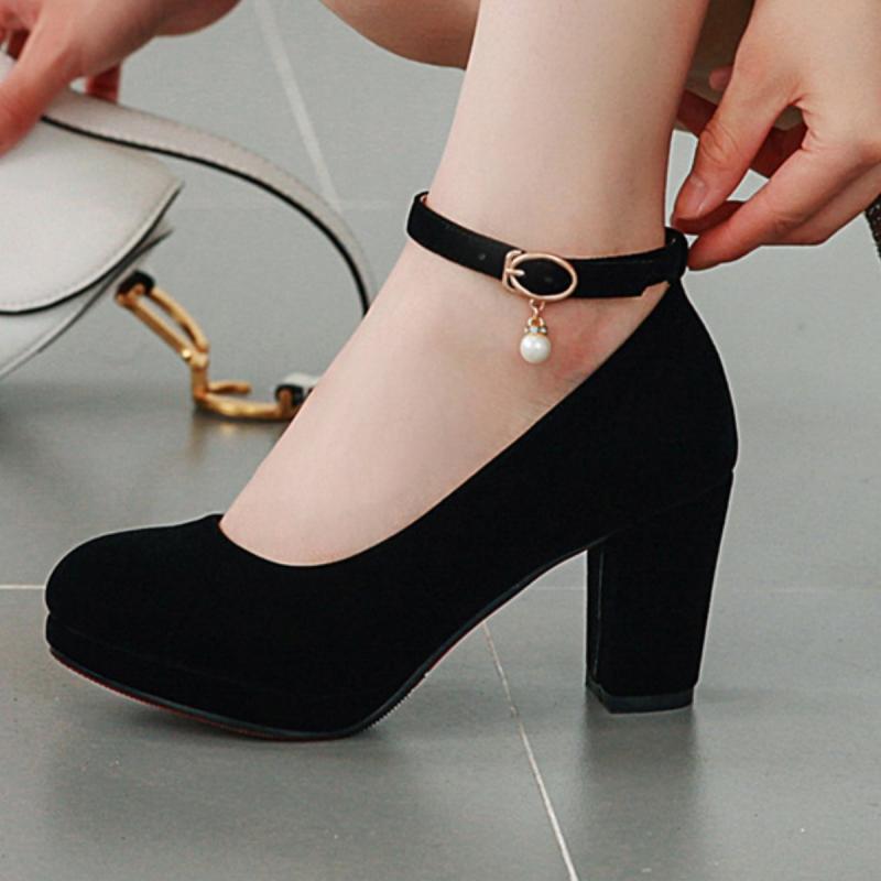 Flock Dámské lodičky na vysokém podpatku Boty 2025 Módní pásek Černé Červené na podpatku Párty Svatební Kancelářské boty Dámská platforma