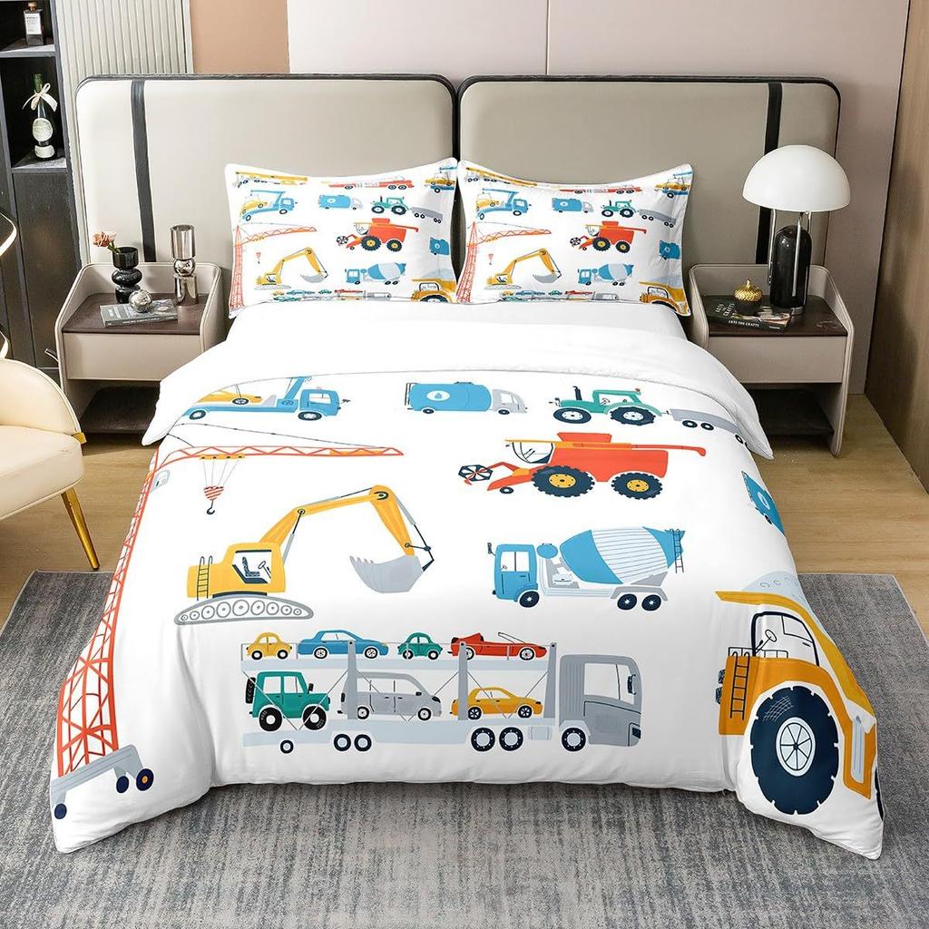 Construction Vehicle Duvet Cover Tractor Excavator Bedding Set Children Boy Bedroom Three-Piece Set
