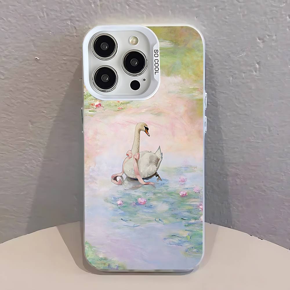 

White Swan illustration ART Phone Case IMD White Color Shell For IPhone 17 16 15 14 13 12 11 Pro Max Plus Pro SE Air Mini iPhone14