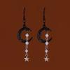 Gothic Retro Black Crescent Purple Crystal Beads Five-pointed Star Tassel Dangle Earrings for Women Hallowmas Party Jewelry Gift