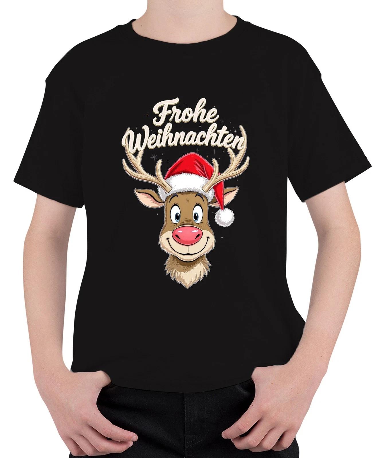 Frohe Weihnachten Rentier Niedlich Cartoon Weihnachtsmütze Lustig Unisex Kinder XXXL