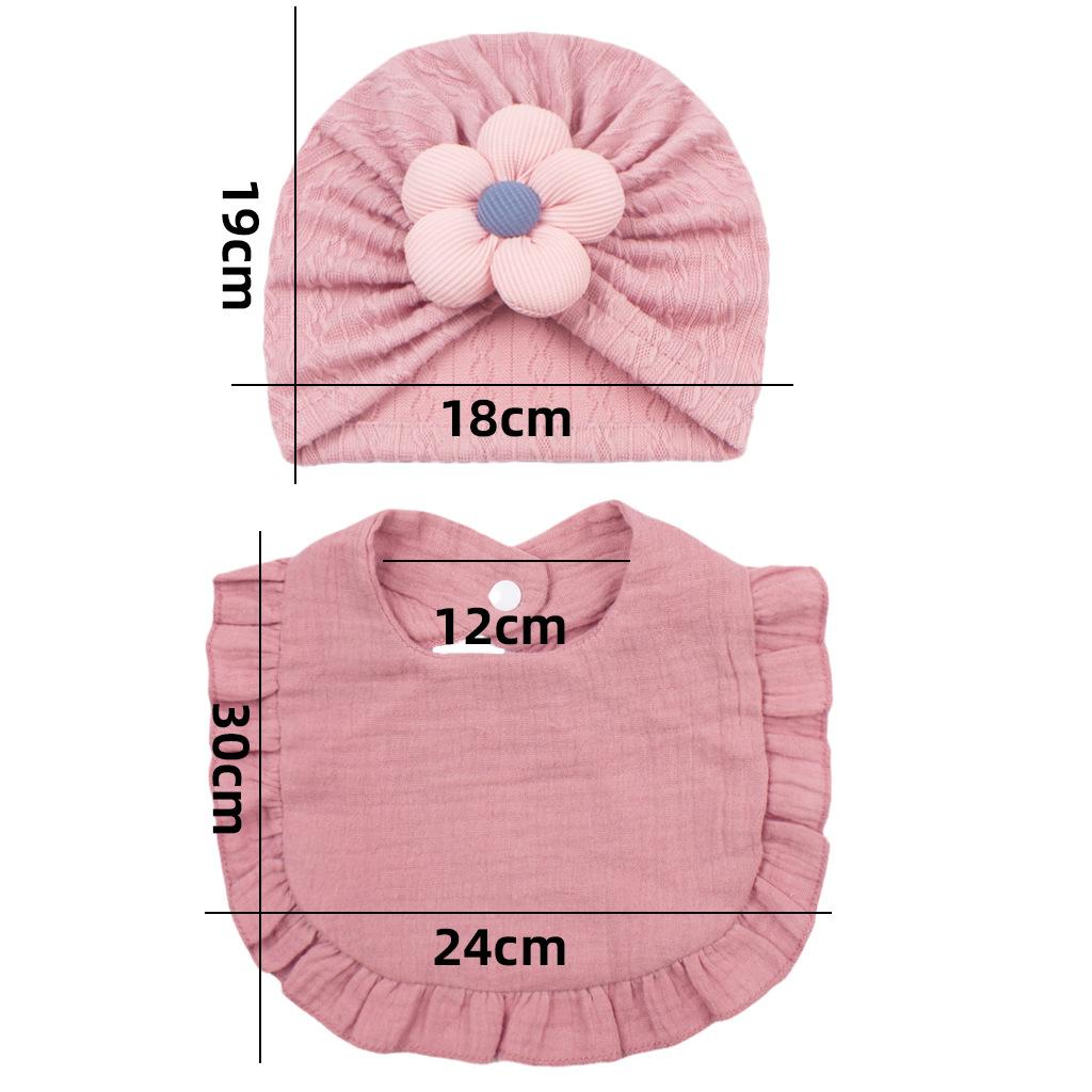 2Pcs Baby Hat Bibs Set Cute Flower Newborn Girl Turban Cap Gauze Ruffle Bib Soft Elastic Infant Toddler Beanie Headwraps