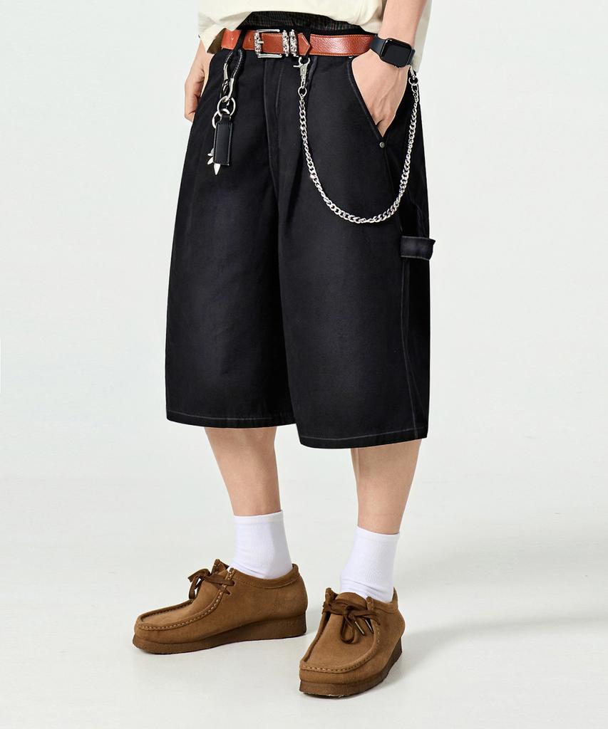 Dimiteulibeullaeg Bio-Washed Carpenter Bermuda Cotton Pants_Black