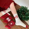 Women's Red Argyle Snowflake Warm Socks - Rabbit Fur, Thick, Mid-Calf, Ideal for Christmas & Spring Festival