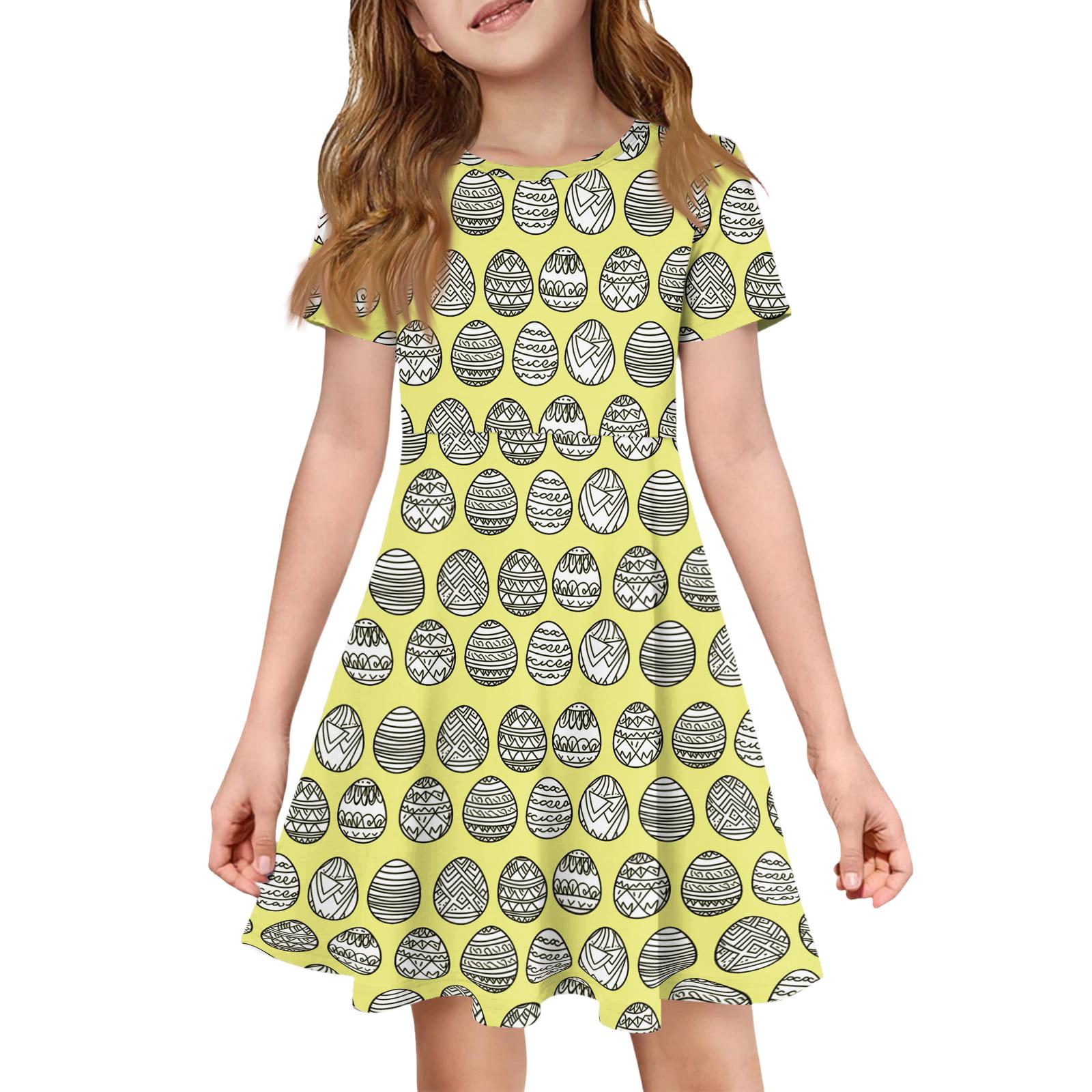

Girl Summer Dress Color & Print Short Sleeve Dress With Pocket Casual Dress Shorts Sleeve Party Dress Easter Day 140 жовтий
