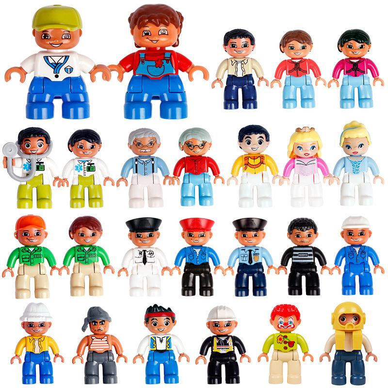 Big Building Blocks Boy Girls Family Policemen Figures Doll Compatible Duplos Children Kids Self Locking Bricks Assemble Toys