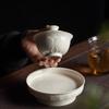 Imitation of Song Ceramic Cover Bowl Teacups Retro Tea Set Large Capacity Not Hot Hand Modern Simple Household Relief Tea Bowl