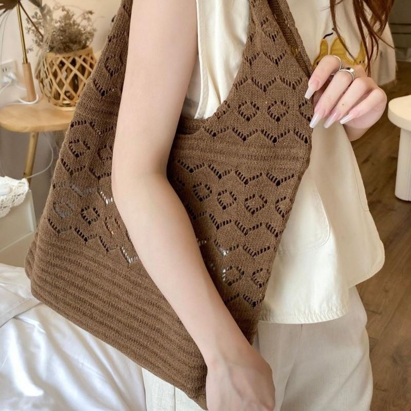 

New Women s Retro Mesh Hollow Knitted Bag Handmade Woven Large Capacity Shoulder Tote for Daily Shopping and Beach