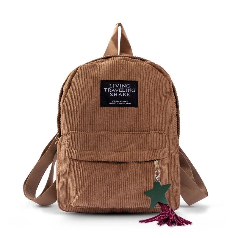 Women Mini Corduroy Backpack Female Soft Canvas Fabric Shoulder Bag Ladies Cute Small Travel Bags Backpack For Teenage Girls