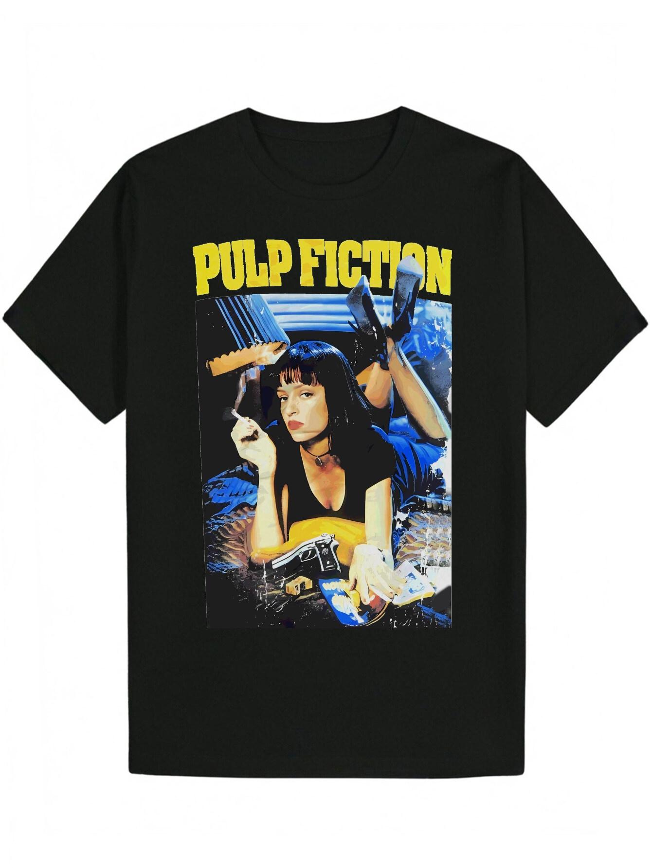 

Crew Neck T-shirt - PULP FICTION Graphic Tee with Comic Book Design S