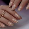 Almond-Shaped Wearable Nails with Gold-Plated Dots & Pearls - Simple Reusable Design
