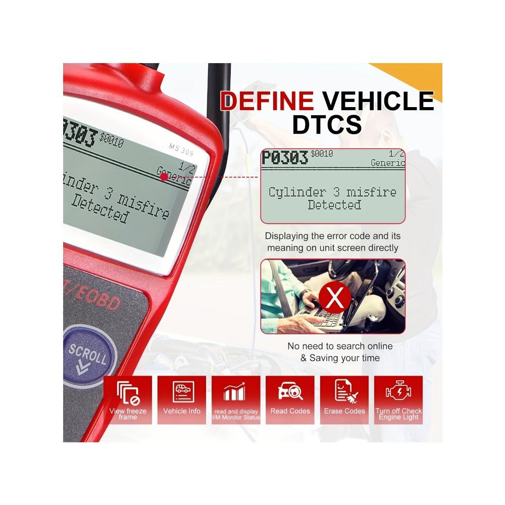 USB Powered OBD2 Scanner MS309 - Car Engine Fault Code Reader for Multiple Models - Vehicle Maintenance Tool