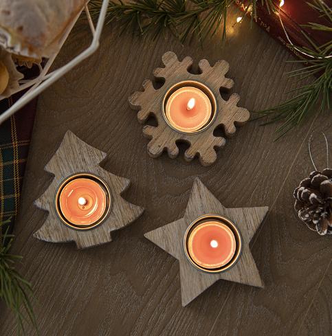 Christmas Wooden Candlestick Retro Xmas Tree Snowflake Star Shaped Candle Holder for Navidad New Year Party Home Table Decor