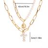 2 Layer Faux Pearl Necklace Round Figure Pendant Thick Chain Choker Jewelry Gift for Girls Women