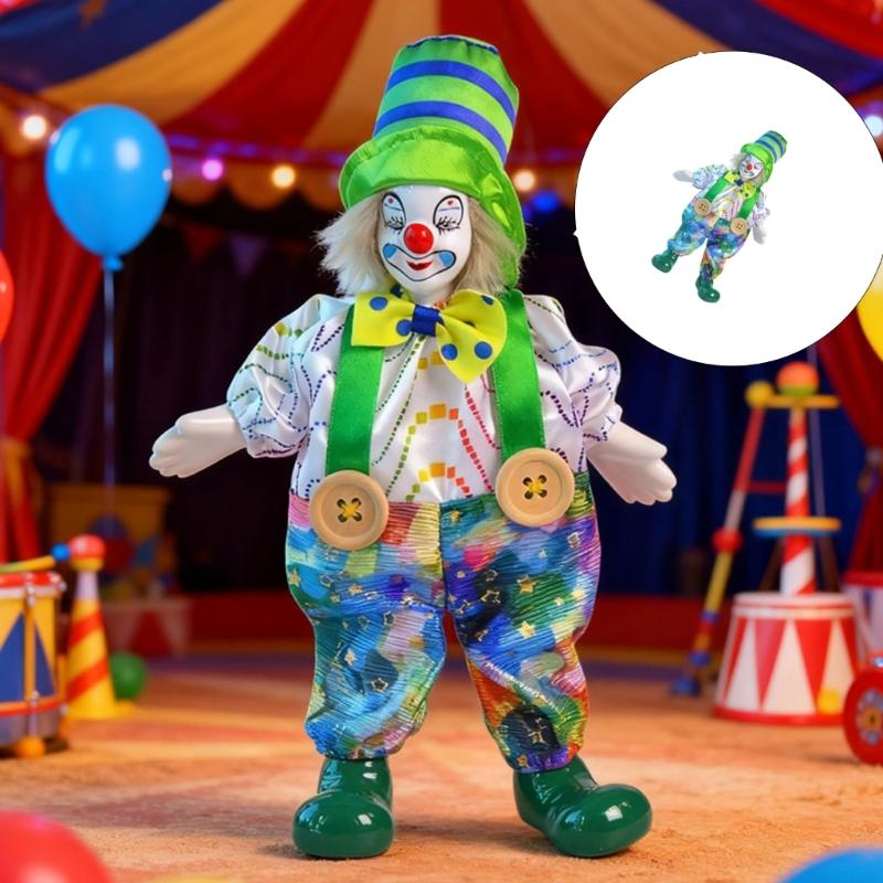 Elegant Ceramic Clown Doll Poseable Clown Figurine Statue For Tabletop Shelf Decoration Halloween Carnivals Ornament