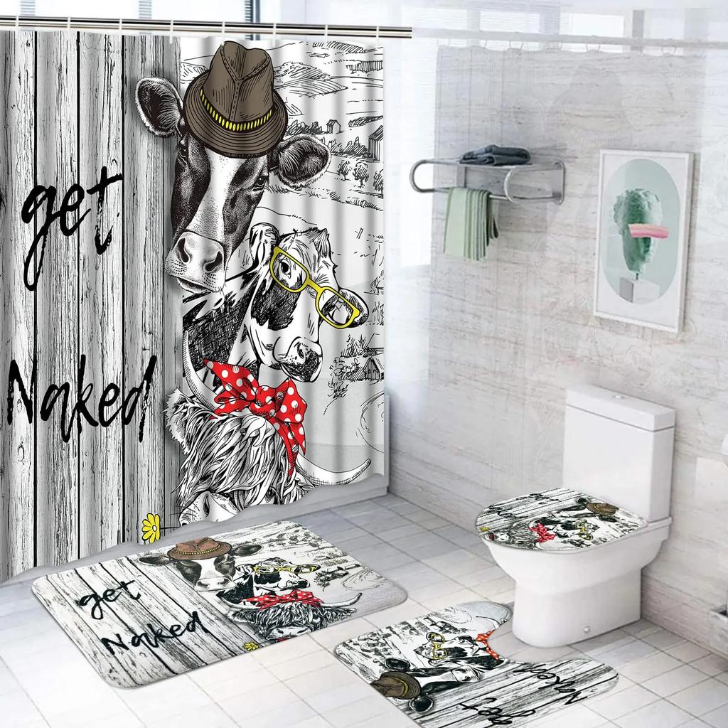 Get Naked Shower Curtain Sets With Non-Slip Rug Toilet Lid Cover Bath Mat Sexy Lips Bathroom Curtains Set Red Kiss Waterproof