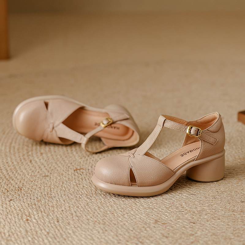 

Krazing Pot Овчина Круглый Носок Размер 42 Толстый Круглый Средний Каблук Ремешки с Пряжками Полая Платформа Гладиаторские Осенние Туфли 42 абрикосовый