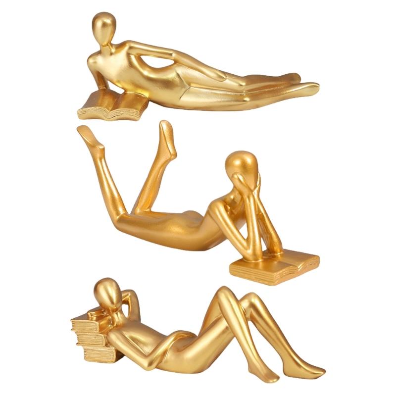 Small Gold Decoration Fun Paperweight, Reading Women Statue for Home Office Bookshelf Living Room Desk Decoration